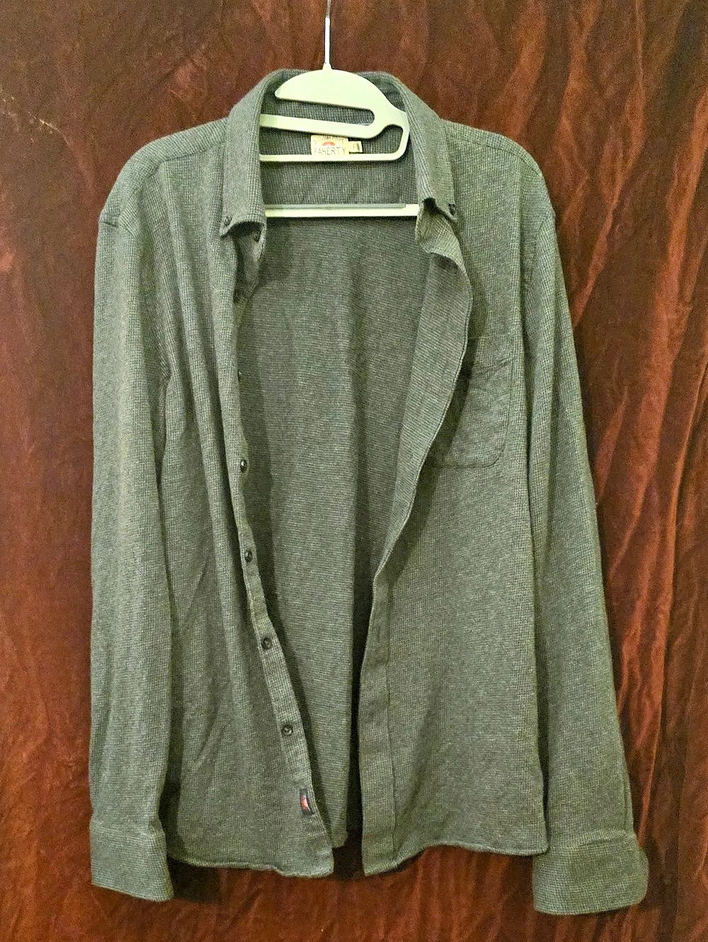 Faherty Waffle Knit Long Sleeve Button-Down Shirt Gray Large